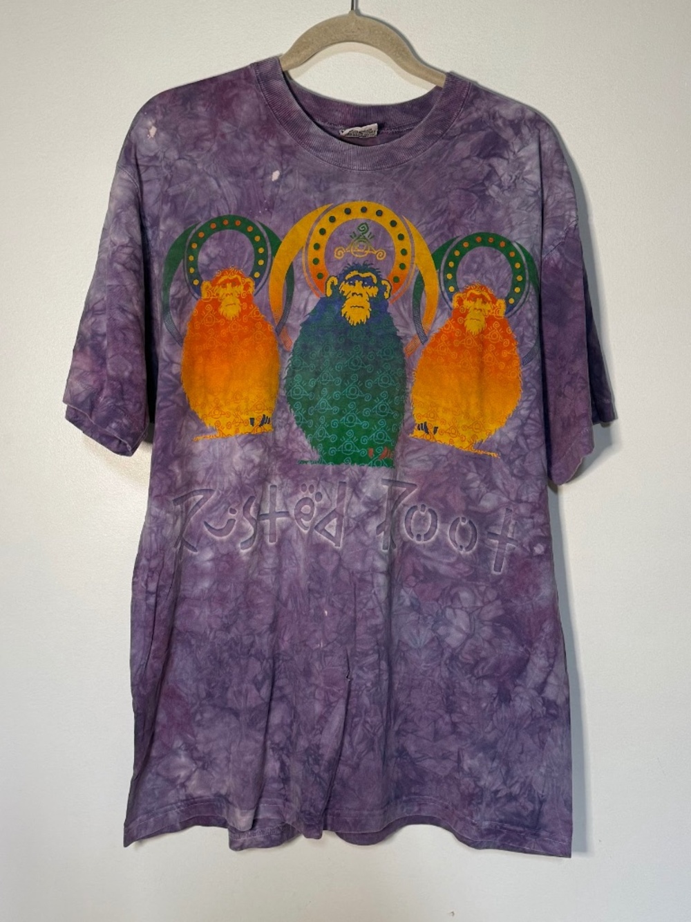 Rare Vintage Rusted Root Tour Liquid Blue Tie Dye Three Monkeys Band T-Shirt 90s